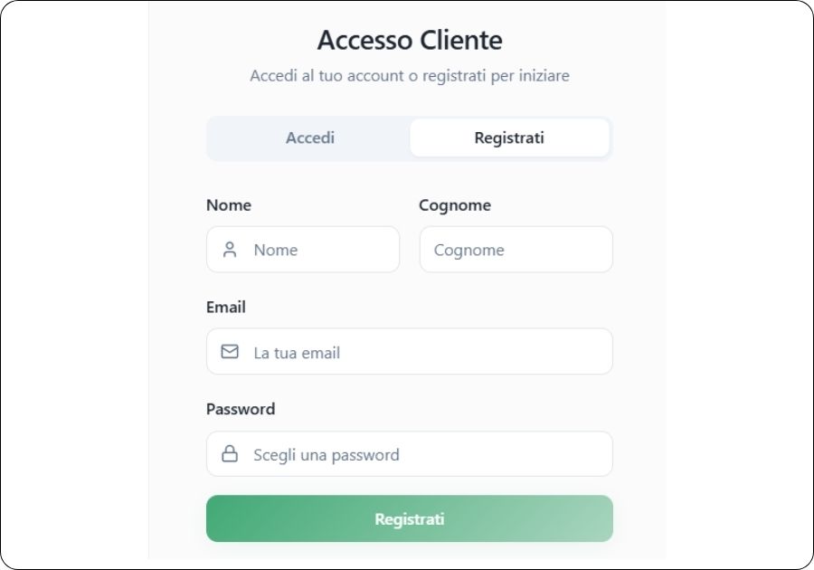 Registrazione portale assistenza